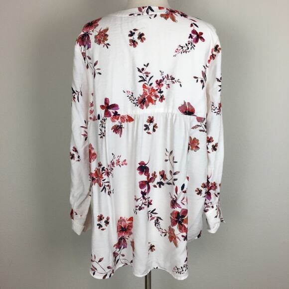 J Jill White& Red  Floral Pop Over Top Long Sleeve  Blouse  Medium - Picture 5 of 7